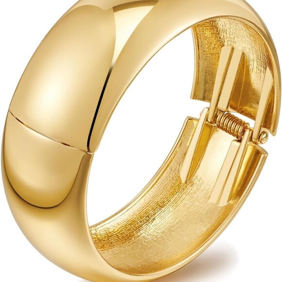 Jewelry - Gold Cuff Bracelet Brass Wide Hinge Jewelry Christmas Gift for Women